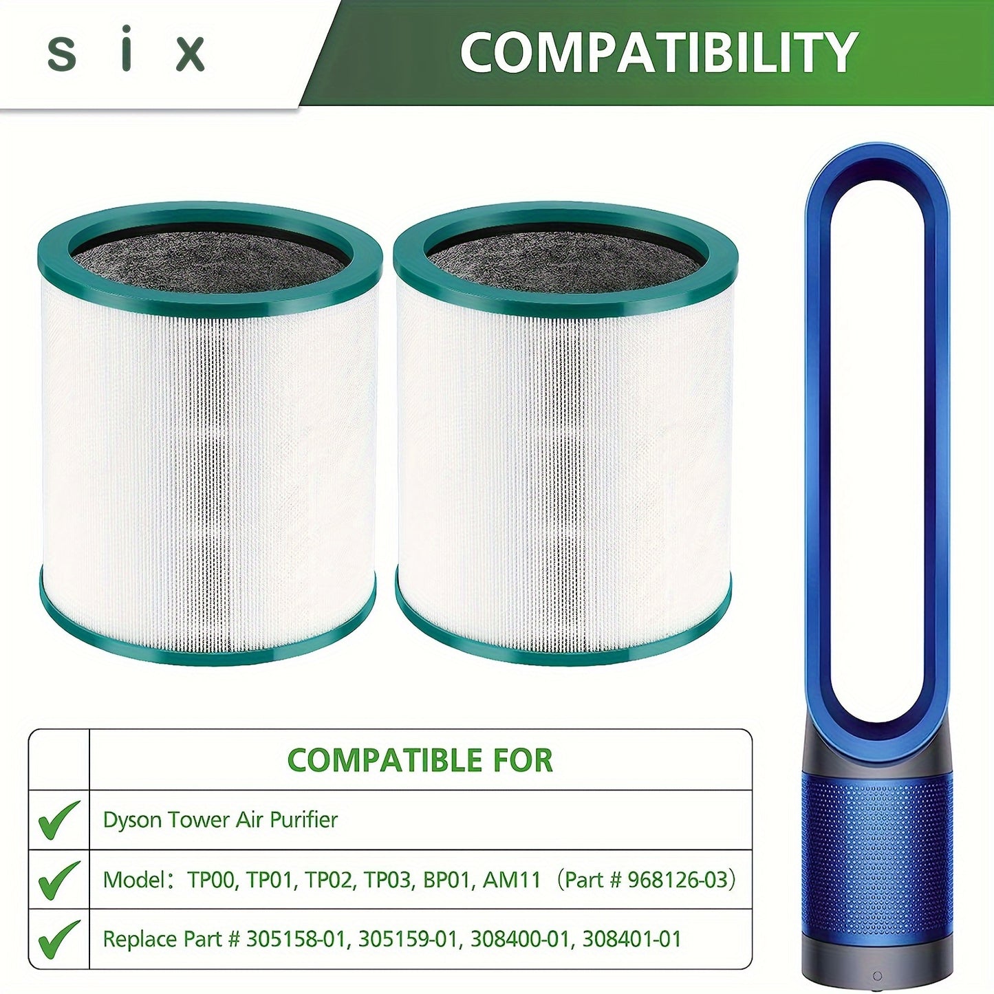 1 PACK Air Purifier Filter Replacement For Dyson Tower Purifier Pure Cool Link TP01, TP02, TP03, BP01, TP00, AM11 Compare To Part 968126-03, 305158-01, 305159-01, 308400-01, 308401-01