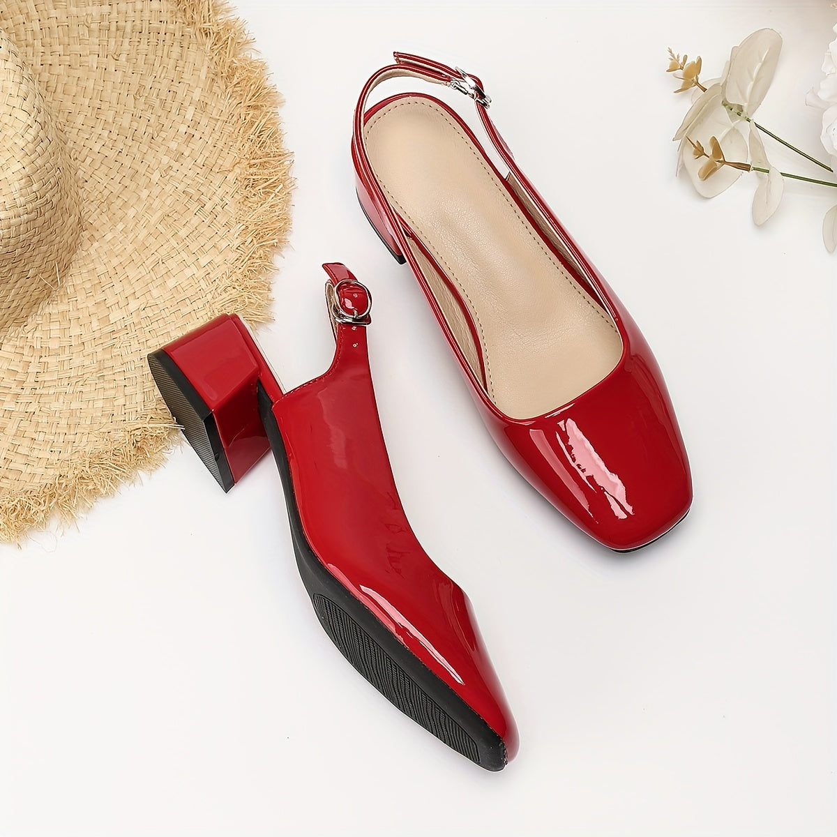 Exquisite Slingback Block Heel Pumps - Elevate Your Style with Squared Toe, Ankle Buckle, Versatile Summer Shoes for Women, Perfect for Dressy Occasions and Everyday Wear