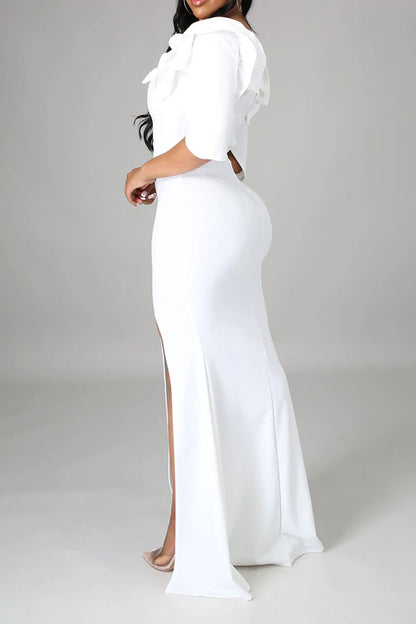 storexq Solid Color Elegant High Slipt Maxi Dress