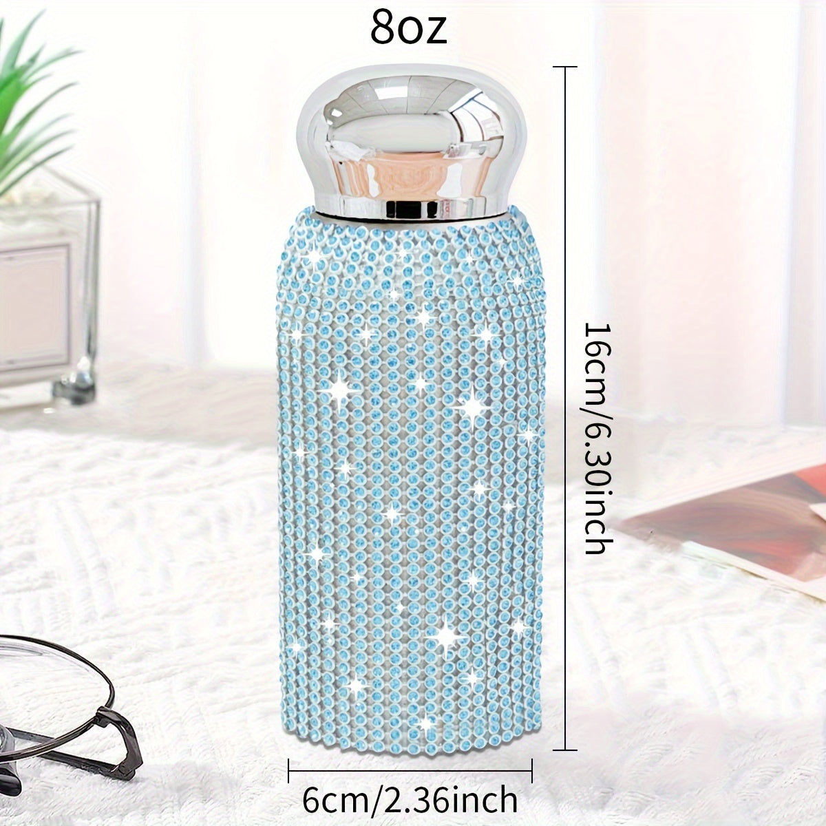 1pc, Sparkling Studded Vacuum Flask, 6oz/8oz Stainless Steel Insulated Water Bottles, Mini Travel Thermal Cups, For Hot And Cold Beverages, Summer Winter Drinkware, Christmas Gifts, Valentine's Day Gifts