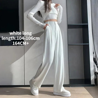 Casual High Waist Loose Wide Leg Pants for Women Spring Autumn Female Floor-Length White Suits Pants Ladies Long Trousers 240116