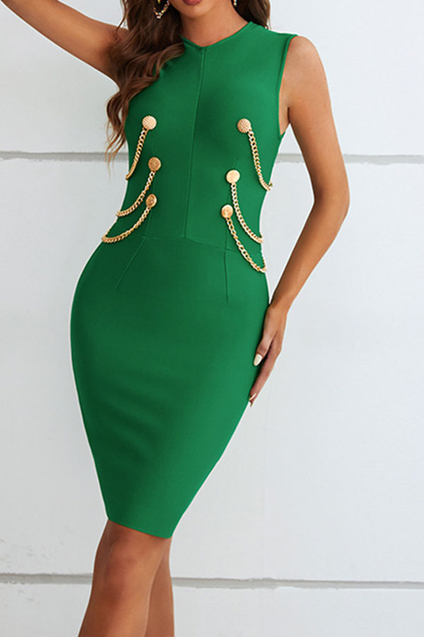 storexq Solid Color Kitsch Chain Midi Dress