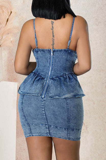 storexq Denim Rocking Ruffle Mini Dress