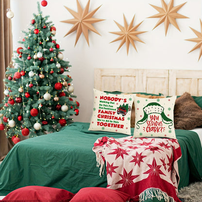 Christmas Clark 4pc Linen Blend Pillowcases - Festive Easy-Care Covers with Zipper for Various Room Types