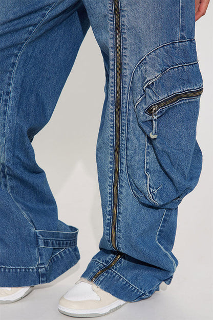 storexq Gradient Hippy Zipped Design Multi Pocket Jeans