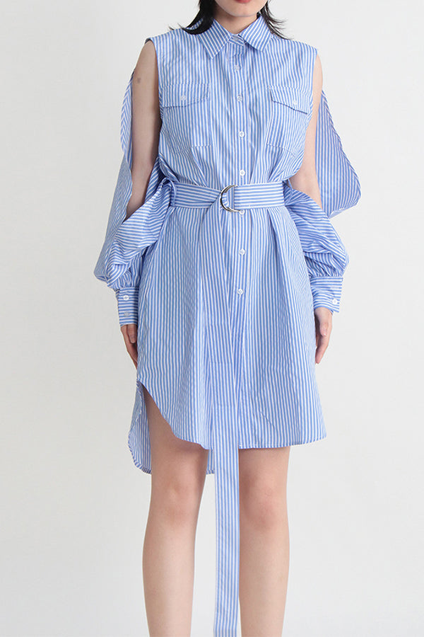 storexq Striped Stylish Belted Irregular Mini Dress