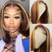 180ensity Blonde Lace Front Wig Human Hair 360 Lace Frontal Wig Short Wavy Brown Highlight Wig Synthetic Lace Front Wigs for Women