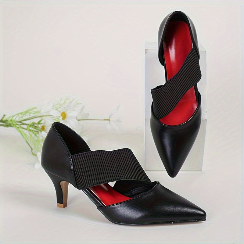 Elegant All-Season D'Orsay Pumps: Women's Cone Heel Pointed Toe High Heels with Slip-On Elastic Band