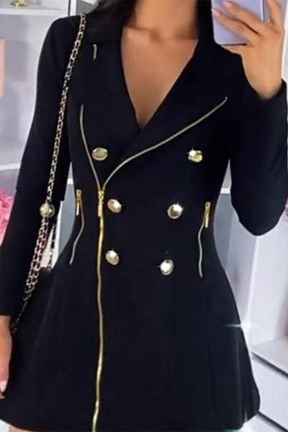 storexq Hit Color Zipped Design Modern Blazer Mini Dress