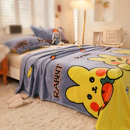 1pc Cute Cartoon Print Blanket, Flannel Blanket, Soft Warm Throw Blanket Multi-purpose Blanket For Couch Sofa Bed Office Camping Travelling