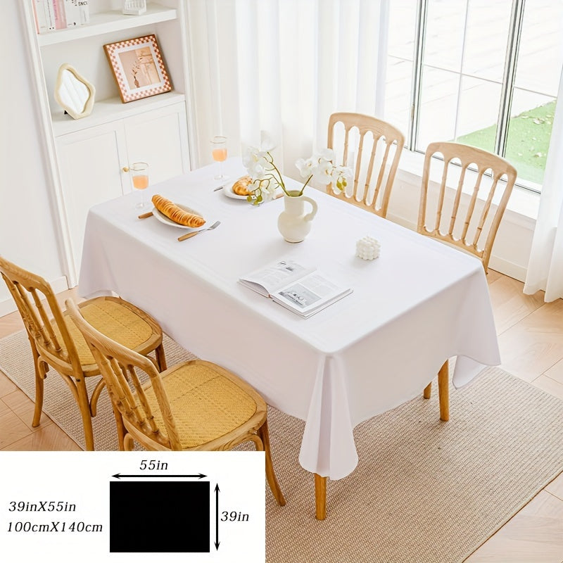 1pc White Plain Fabric Tablecloth - High-Quality Polyester Simple Style Table Cover with Modern Minimalist Design - Perfect for Dining and Coffee Tables