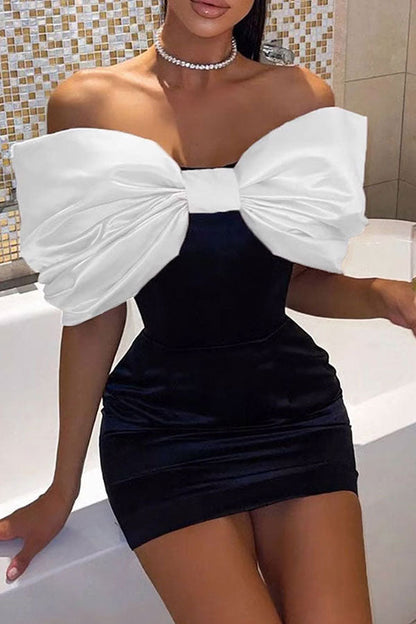 storexq Hit Color Stunning Bowknot Mini Dress