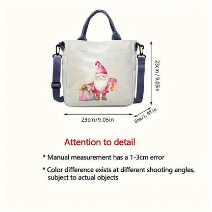 1pc Festive Canvas Christmas Handbag for Women, Santa Claus Print, Detachable Shoulder Strap, Multi-Functional Tote/Shoulder/Messenger Bag with Buckle Closure