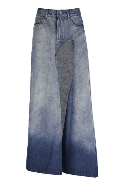 storexq Gradient Urban Irregular Cutout High Split Denim Skirt