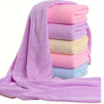 Ultra-Soft Quick-Dry Bath Towel - Lightweight, Embossed Polyester Blend with Cute Bear Design for Beach & Bathroom Use