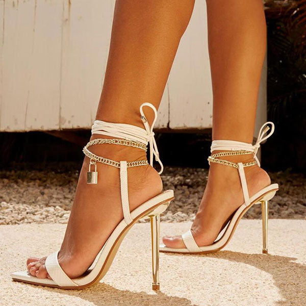 storexq Solid Color Feminine Chain Heels