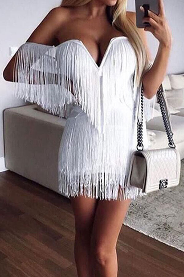 storexq Solid Color Kitsch Tassel Mini Dress