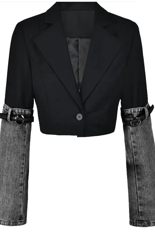 storexq Denim Patchwork Undeniable Belt Decor Blazer