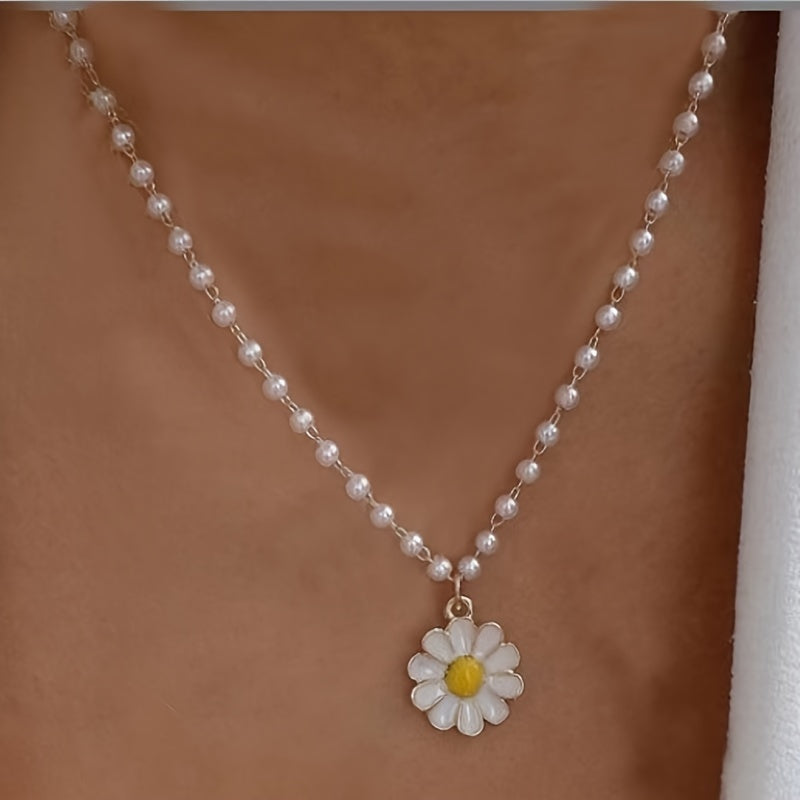 1pc Handmade Full Of Beads Daisy Drop Simple Stylish Minimalist Design Necklace