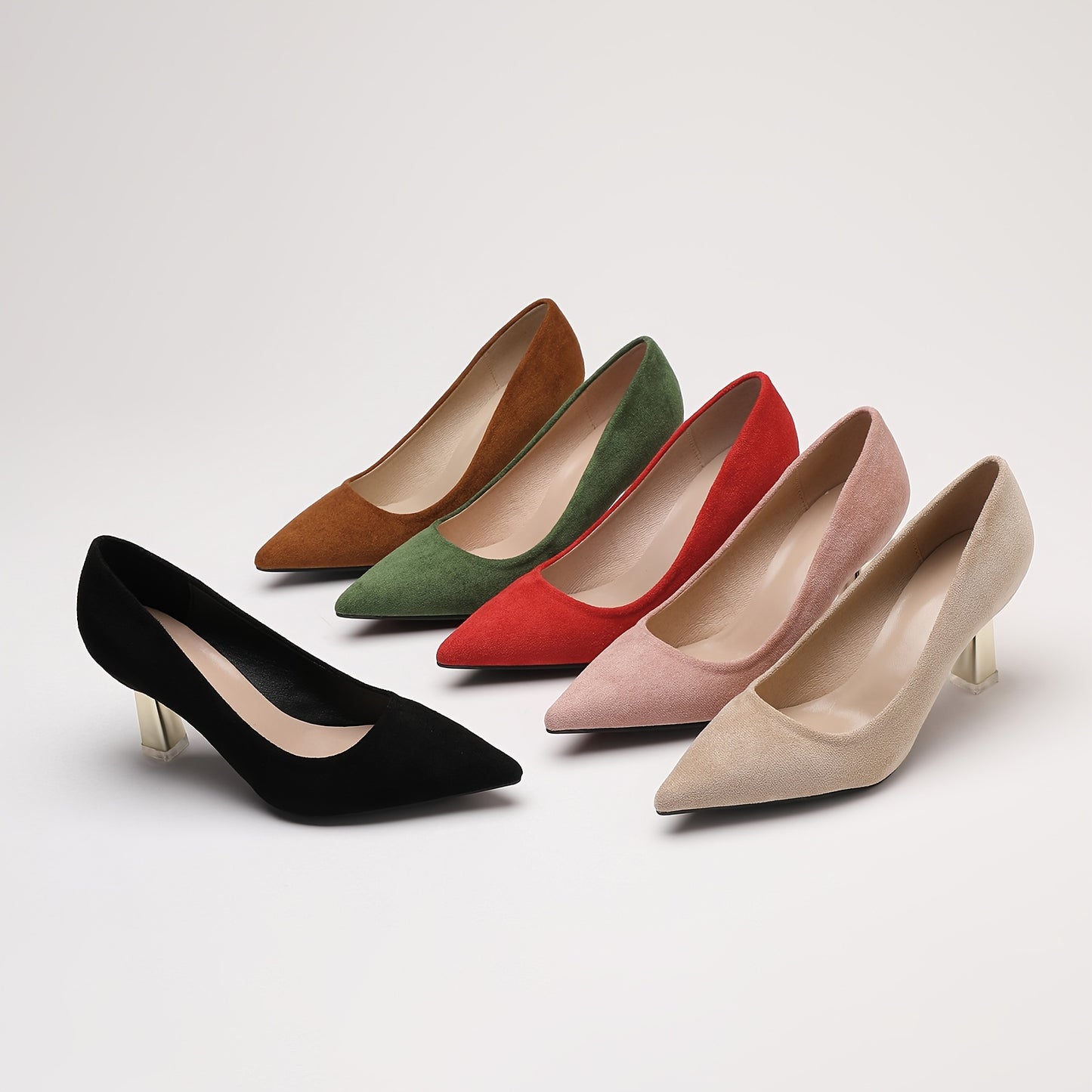 Elegant Women's Pointed-Toe Mid-Heel Pumps - Stain-Resistant Comfy Slip-Ons, Fashionable All-Season D'Orsay Shoes with Spike Detail