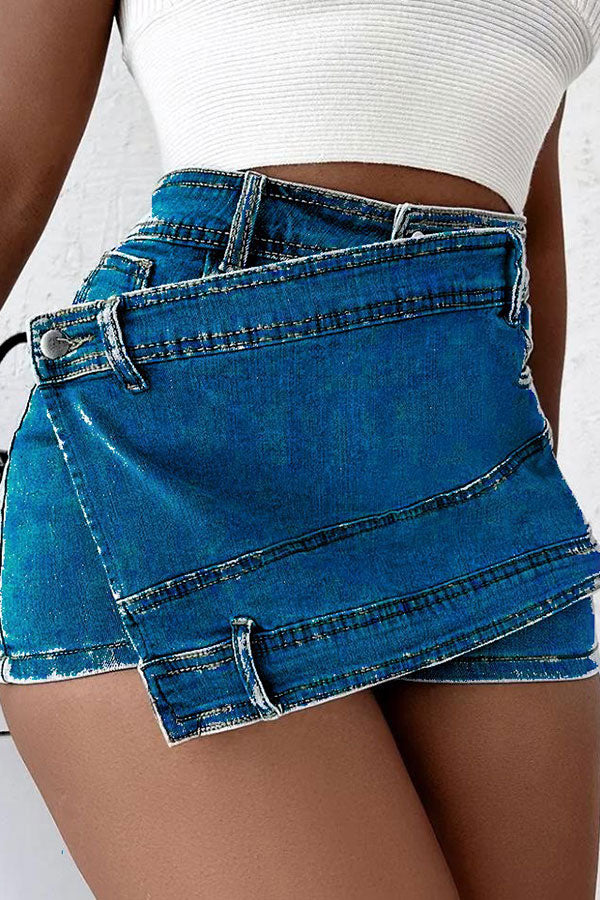 storexq Solid Color Undeniable Irregular Denim Skirt