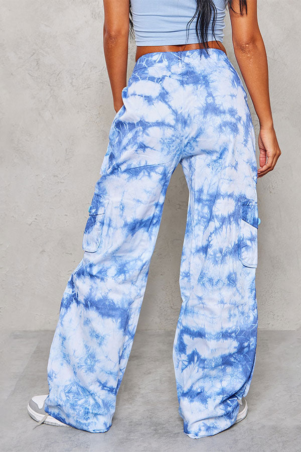 storexq Tie Dye Retro Multi Pocket Straight Jeans