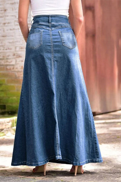 storexq Blue Smart Patch Pocket Denim Skirt