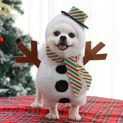 Christmas Snowman Pet Costume with Striped Hat and Scarf, Cartoon Themed Polyester Dog Outfit with Filling, Hand Washable Winter Apparel for Medium Breeds, Knit Fabric Snowman Dress-Up for Parties, Photoshoots, and Festive Occasions - Available in Multipl