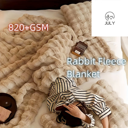 1pc Rabbit Fleece Blanket, Solid Color Faux Fur Plush Blanket, Soft Warm Throw Blanket Nap Blanket For Couch Sofa Office Bed Camping Travel, Multi-purpose Gift Blanket For All Season