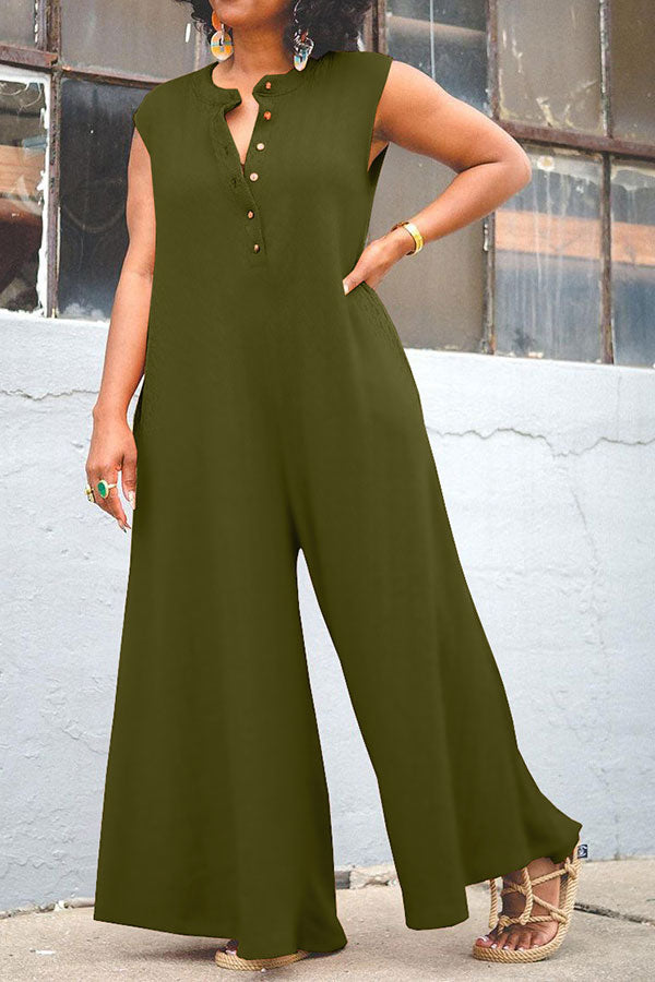 storexq Solid Color Relaxed Wide Leg Jumpsuit