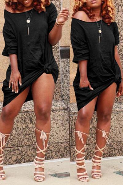 storexq Half Sleeve Short Knotted T-Shirt Dress