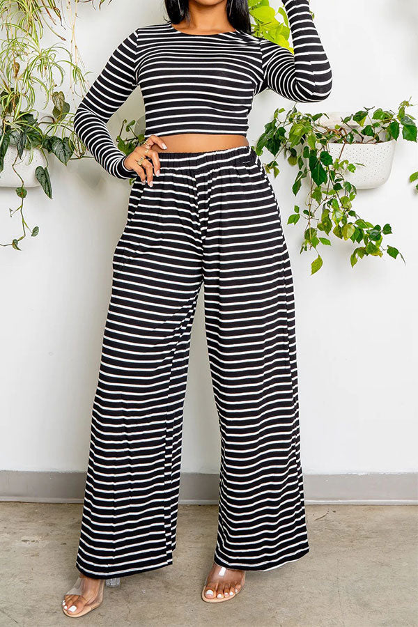 storexq Striped Laid Back Wide Leg Pant Suit