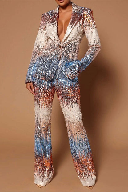 storexq Gradient Sequined Luxe One-Button Pant Suit