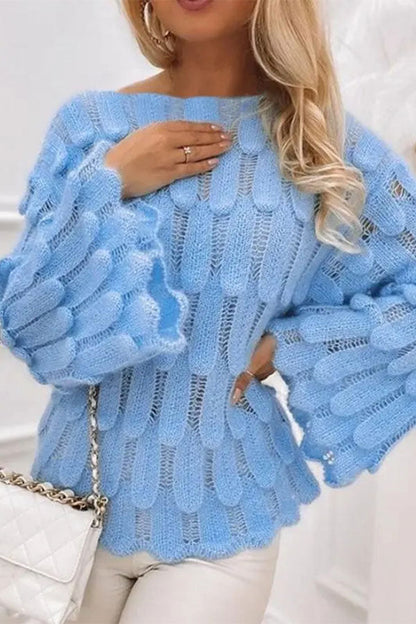 namcoverse Solid Color Boat Neck Elegant Crochet Sweater