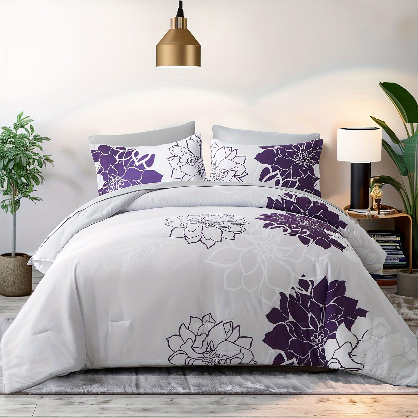 7-Piece Luxurious Boho Chic Comforter Set - Soft, Stain-Resistant, and Breathable 100% Microfiber Cover, Plush 100% Polyester Fiber Filling, Durable Woven Construction - Full/Queen/King Size Bed In A Bag for All Seasons, Vibrant Floral Pattern Printed Bed