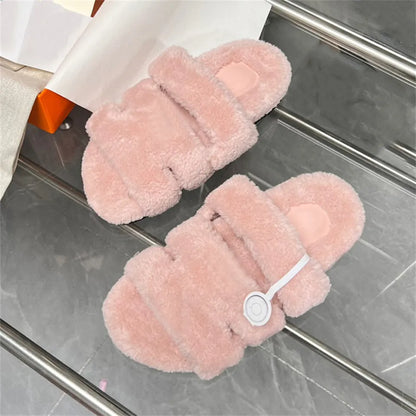 Designer fur slides Slippers for Warm and Cozy Winter Wool Slides Skin Soft Furry Sandals Winter Letters Warm Comfortable Fuzzy Girl Flip Flop Oran Slipper Women size