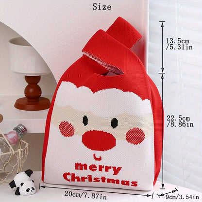 Christmas Handmade Knit Handbags Women Knot Wrist Bag Casual Small Tote Bag Girls Reusable Shopping Bags