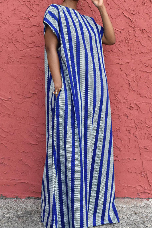 storexq Color Block Striped Simple Backless Maxi Dress