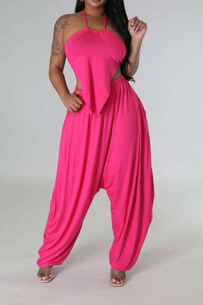 storexq Solid Color Hippy Lace-Up Harem Pant Suit