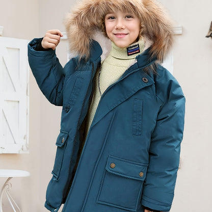 Boy's Trendy Plush Warm Lining Jacket, Long Sleeve Coat With Hat And Pockets For Autumn And Winter Outdoor Activities