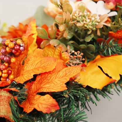 Charming Autumn Harvest Wreath - Sunflower, Maple Leaf & Rose Design | Perfect for Halloween & Thanksgiving Decor | Indoor/Outdoor Home Accent