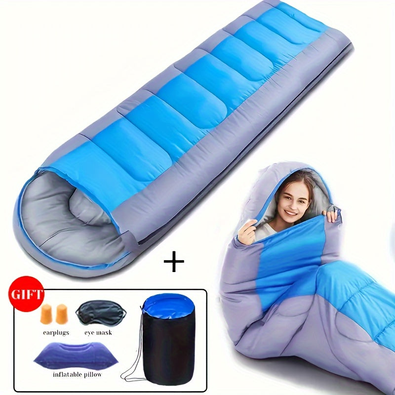 Thermal Insulation Down Cotton Sleeping Bag - Outdoor Camping Waterproof Gear for Winter with Hat, Eye Mask, and Earplugs for Cozy Slumber