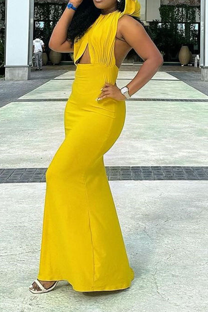 namcoverse Solid Color Chic Cutout Backless Bodycon Maxi Dress