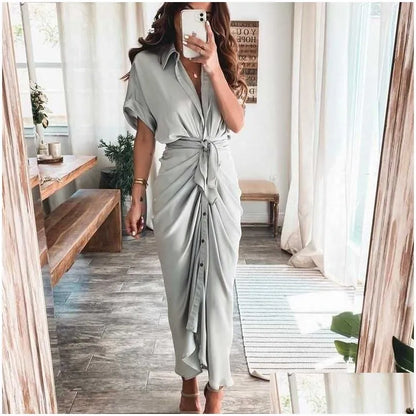 Casual Dresses Retail Women Shirt Designer Commuting Plus Size S3Xl Long Dress Fashion Forged Face Clothing Drop Delivery Apparel Wom Dhkj1