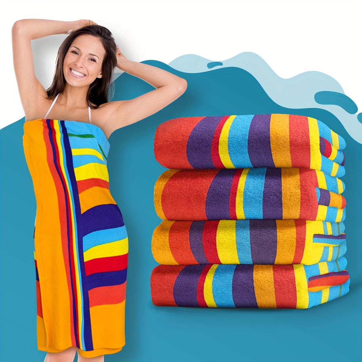 Extra Large Microfiber Beach Towel - Bath Sheets with Soft, Quick-Dry, Sand-Free, Striped Design for Pool and Beach Relaxation