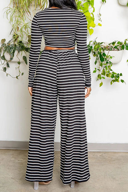 storexq Striped Laid Back Wide Leg Pant Suit