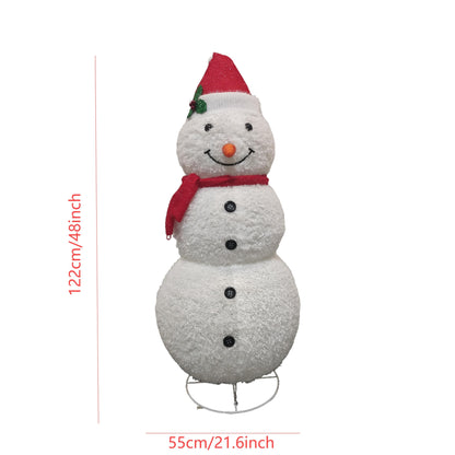 48" Deluxe Velvet Chrysanthemum Snowman with Red Hat - Freestanding, Easy Setup, No Light, Soft Fabric, Weather-Resistant, Indoor/Outdoor Holiday Decoration for Christmas, Thanksgiving, and More - Festive, Whimsical, and Durable Winter Decor