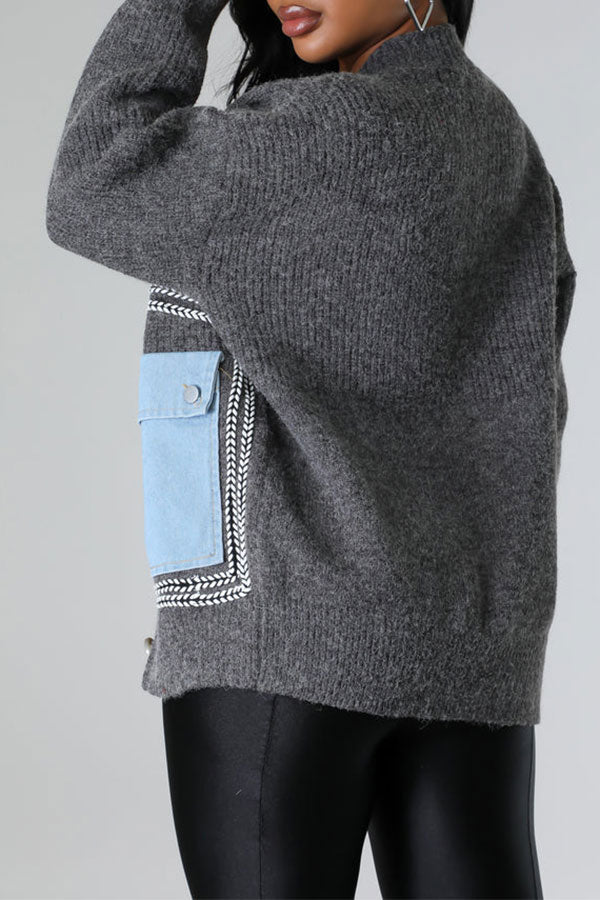 namcoverse Patchwork Denim Pocket Urban Cardigan