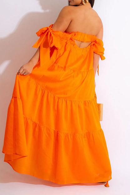 storexq Solid Color Pretty Flowy Tiered Ruffle Maxi Dress