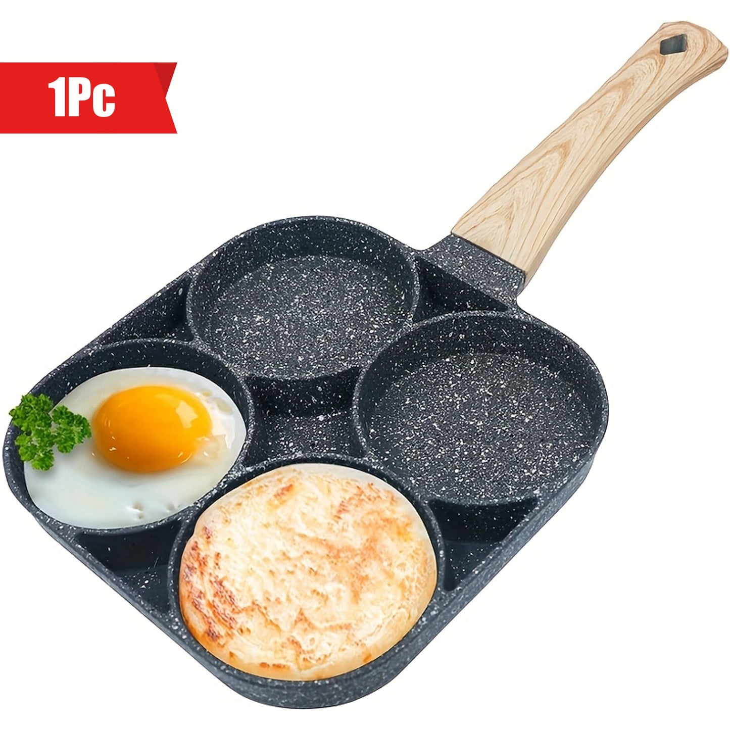 1pc 4-Hole Non-Stick Egg Frying Pan - Ideal for Omelette, Fried Egg, Pancake, Burger, Bacon, Steak - Easy to Clean, Heat-Resistant, Durable, Perfect for Breakfast, Brunch, and Snack